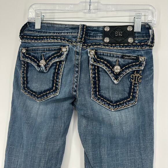 Vintage y2k Women's Low Rise Miss Me Blue Denim Bootcut Jeans Sz 26 JP5014-6 - Picture 6 of 9